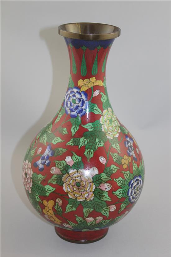 A Chinese cloisonne enamel pear shaped vase, Yuhuchunping, early 20th century, 33cm